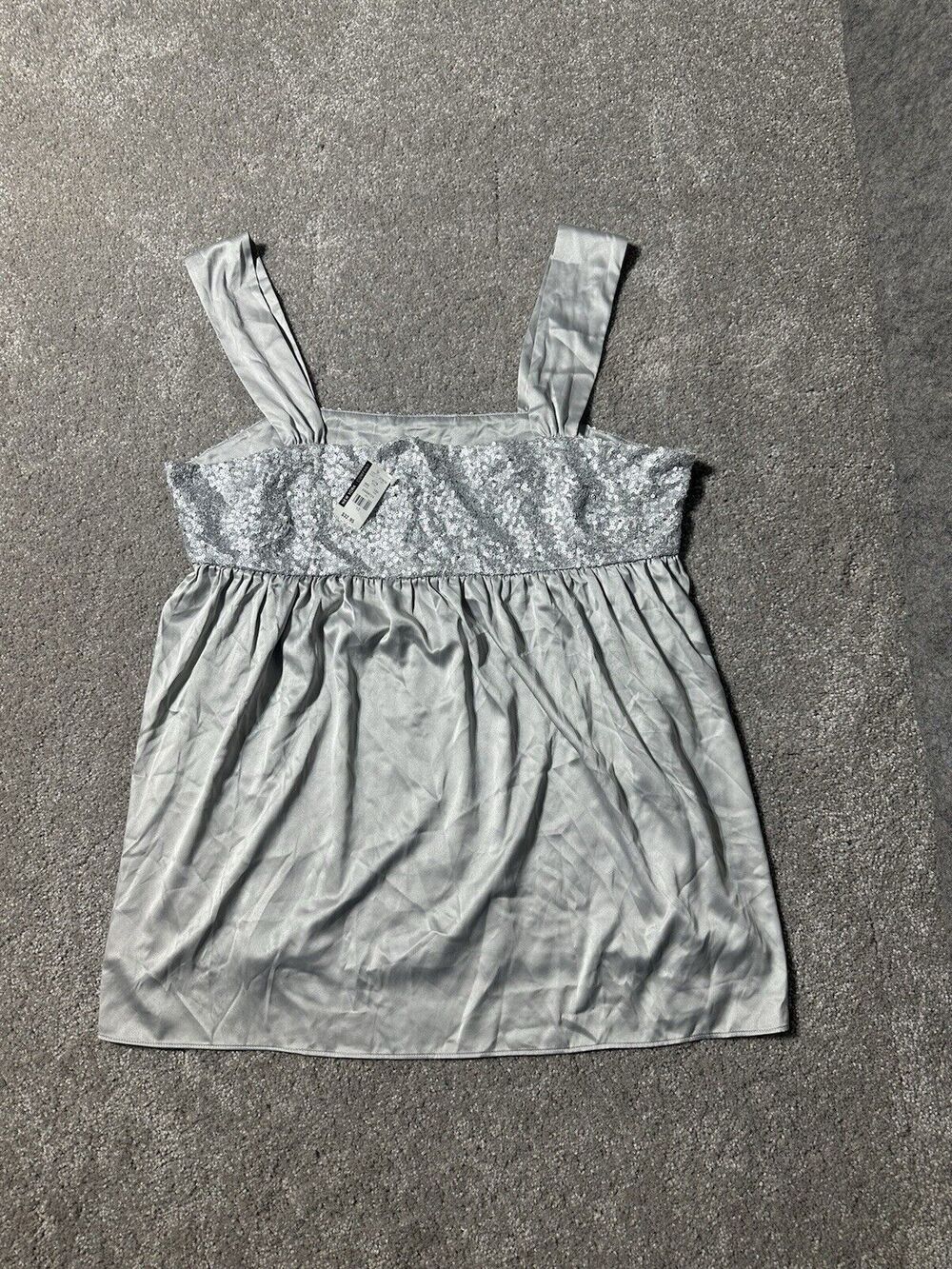 New York & Company Sequin Babydoll Cami Top 12 Y2K Fairy Party Coquette Glam